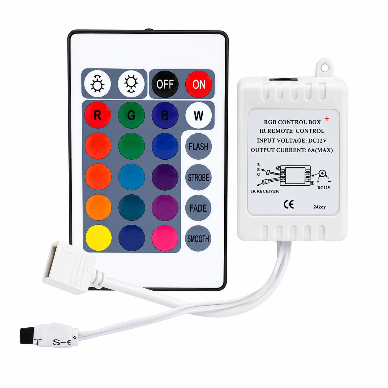 12V 24-Key IR LED Remote Wireless Controller | Infrared RGB LED Strip Controller with 24-Key Remote