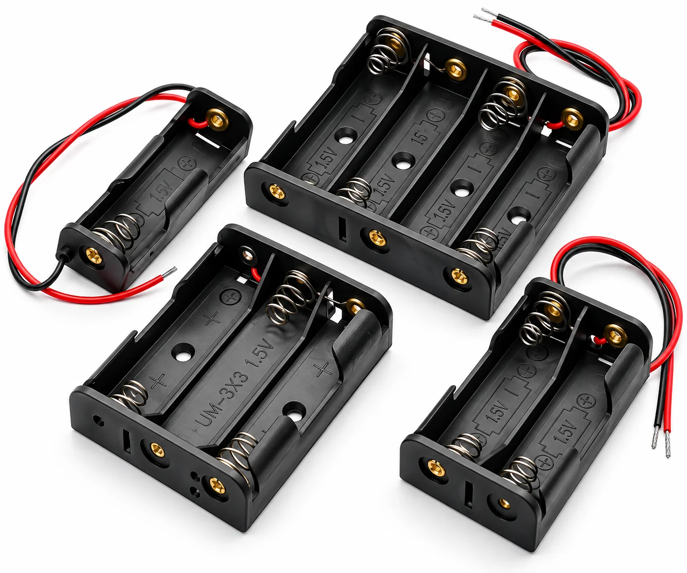 AA Battery Holder Case with Wire Leads – 2, 3 & 4 Slot Battery Storage Box
